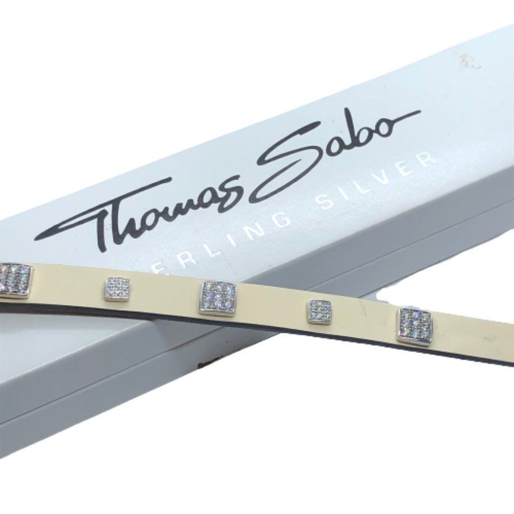 Thomas Sabo Signed Genuine Leather, CZ & Sterling Silver 7" Bracelet with Box